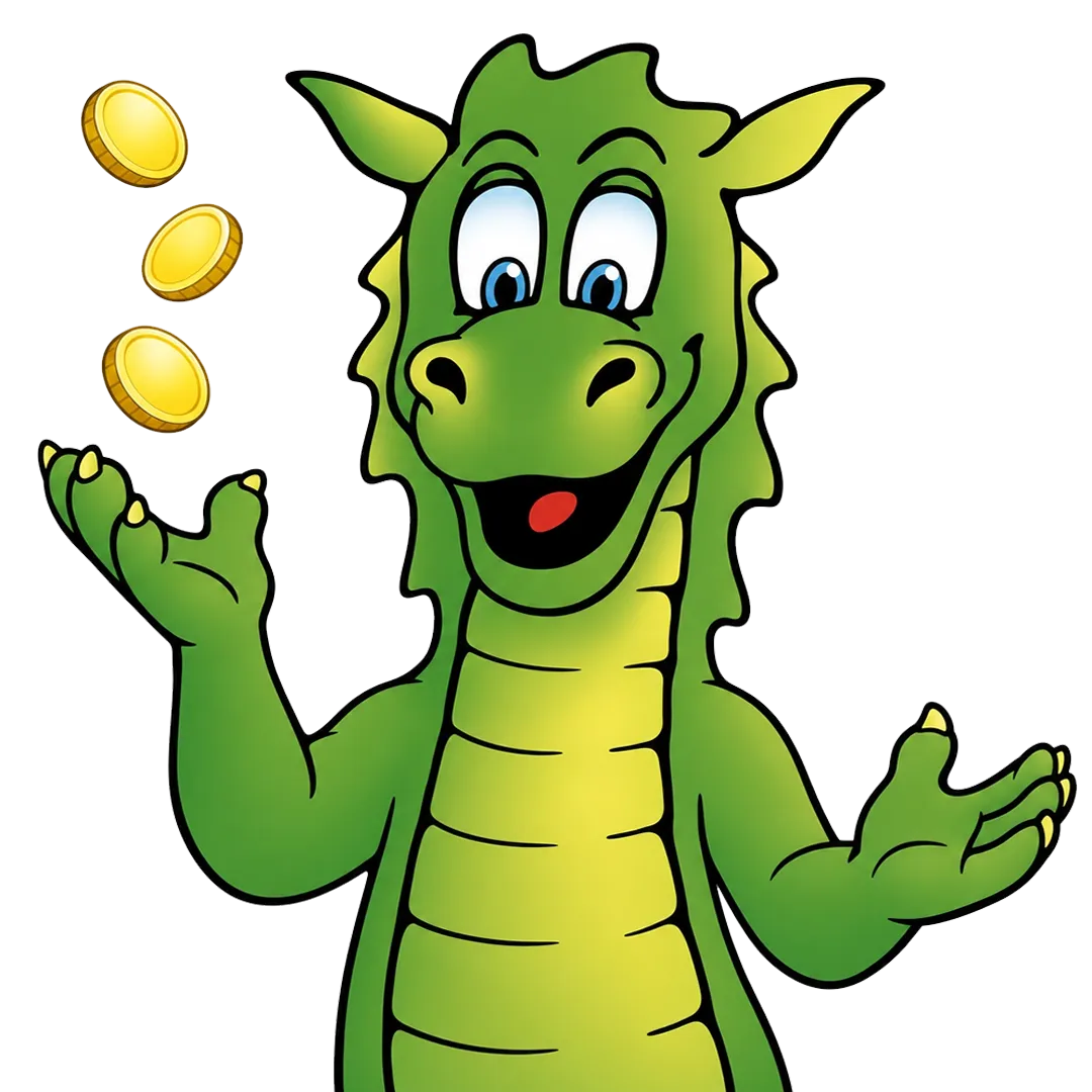Drache Ferdinand wirft fröhlich drei Schenklengsfelder Drachentaler in die Luft
